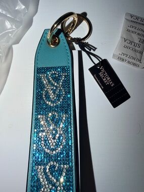 Victoria's Secret Turquoise Crystal Heart Key Fob with Gold Hardware